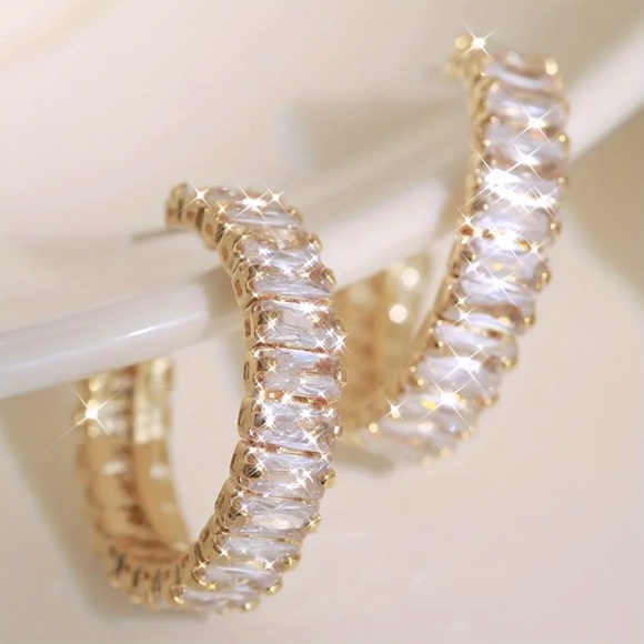 Diamond (lab created) Huggie Hoop Earrings in 14k gold - Picture 1 of 2